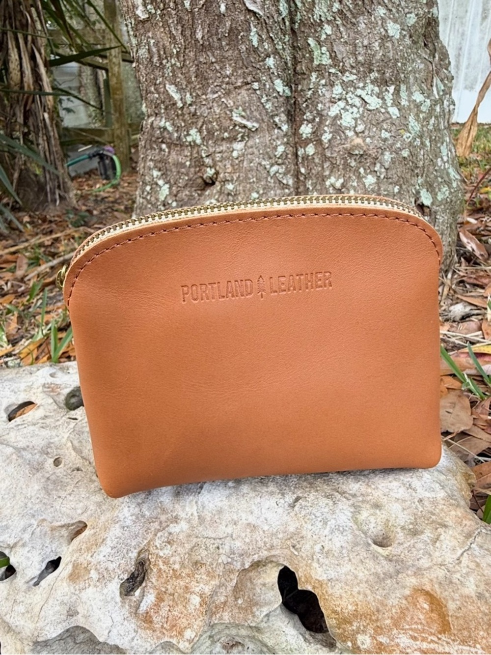 Portland Leather Luna Zip Pouch in biscuit classic size